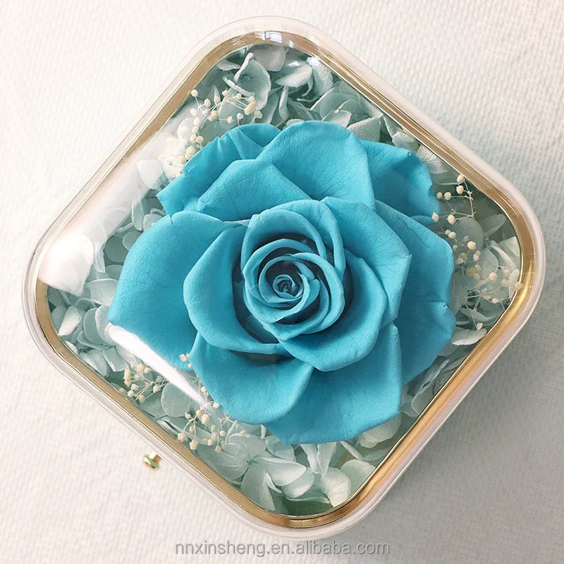 New Valentine Mother's Day Everlasting Flowers Forever Roses Acrylic Box Eternal Rose Jewelry Box Wedding Gifts for Guests