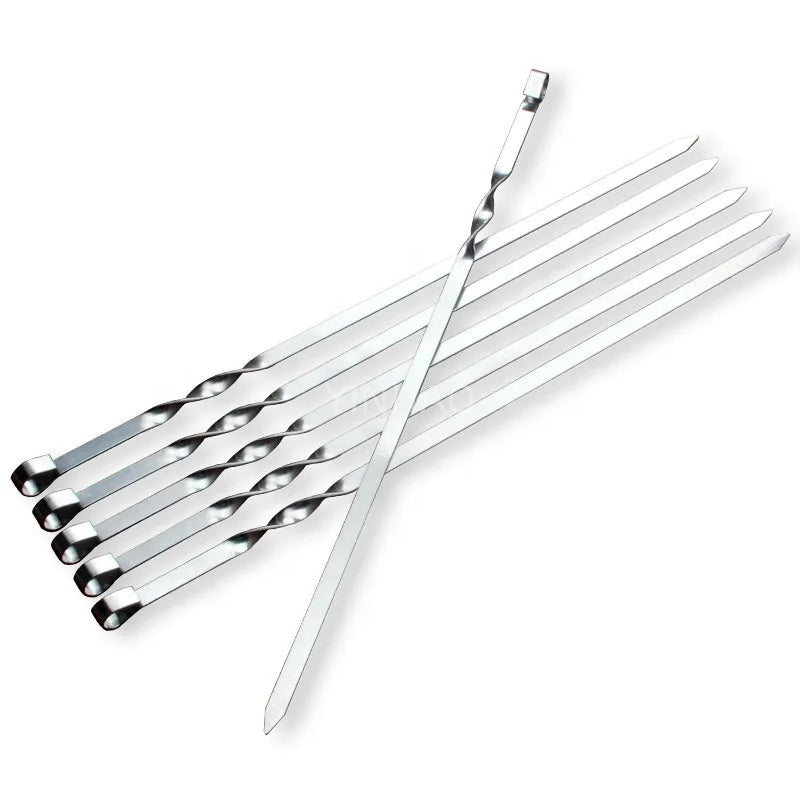 Pack of 6 Pcs 40cm/45cm/50cm/55cm/60cm Stainless Steel Sticks Wide Sharp Grilling Skewers Flat Metal BBQ Grills Skewer