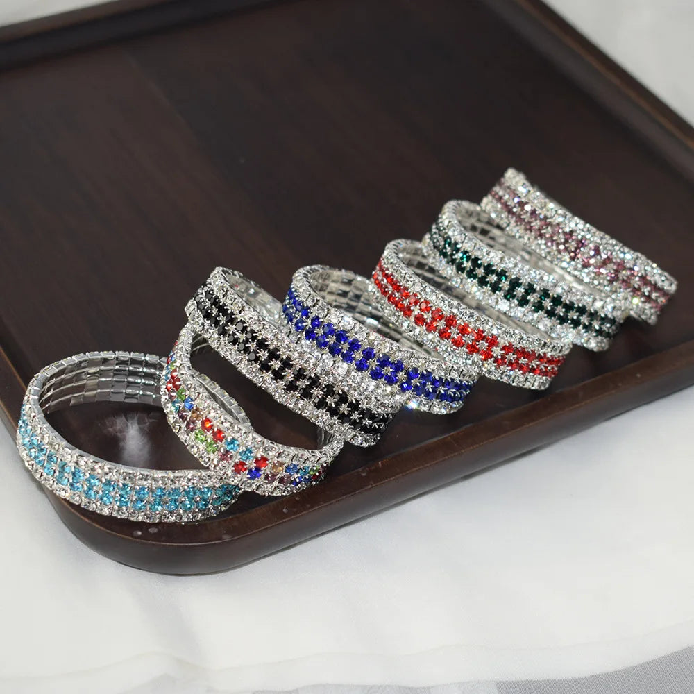Fashion Multi Layered 4 Row Bangle Super Shiny Full Pave Four Row Colorful Square Crystal Bracelet for Women Party Gifts Jewelry