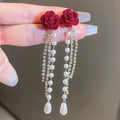 Statement Geometric Crystal Drop Earrings with Needle Flocked Flower Design Trendy Vintage Fashion New Year Wholesale for Girls