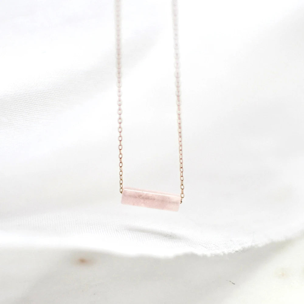 Tiny Stainless Steel 18K Gold Plated Fine Chain Necklace 4*13mm Healing Crystal Quartz Bar Tube Bead Charm Necklace