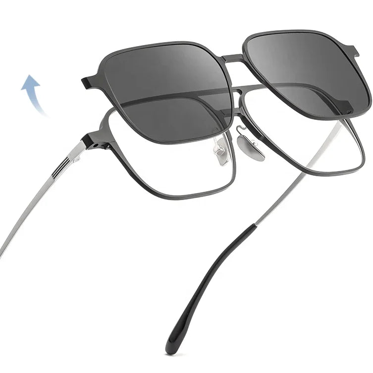 Retro Polarized Sunglasses Retro Sun Magnetic Clip on Sunglasses for Men and Women square Frame UV protection