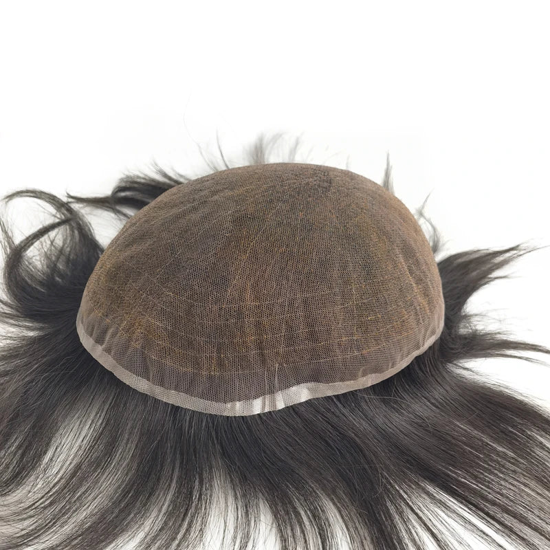 Full Fine Swiss Lace Real Natural Human Remy Hair Men Toupee With Knots Good Bleached