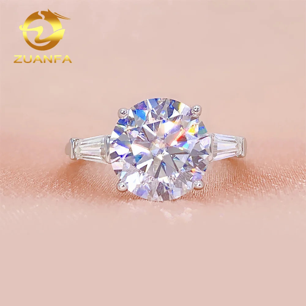 Fine Women Jewelry 925 Sterling Silver GRA Certificated Tapper Cut 4.6 CT VVS Lab Diamond Engagement Rings Moissanite