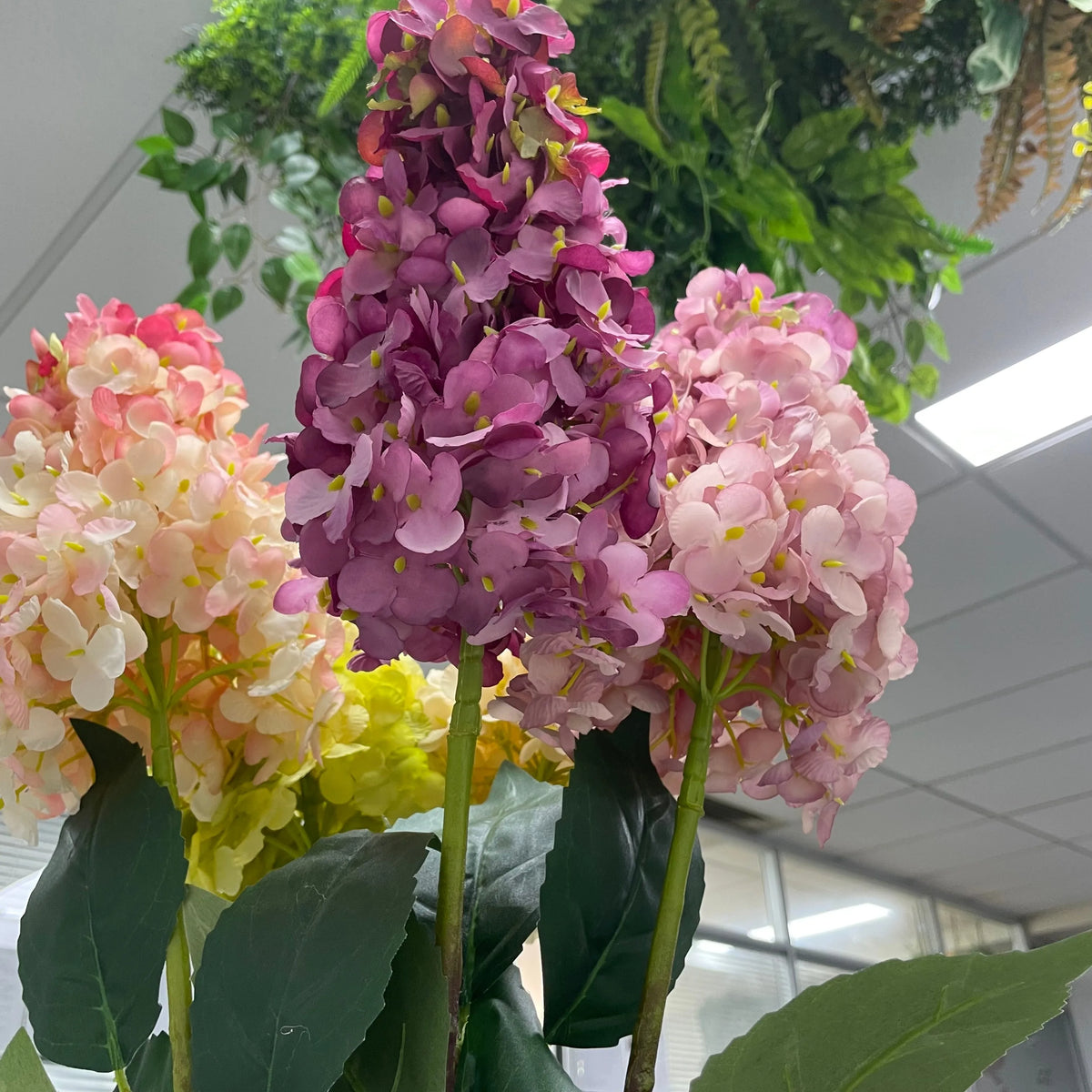 I715 Hydrangeas Flowers Artificial Colorful Long Flower Head Realistic Brown Stem for Flower Runner Row MegaBDM