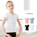 Girls Summer Dance Tops Children V-neck Short Sleeve Sport T-shirts