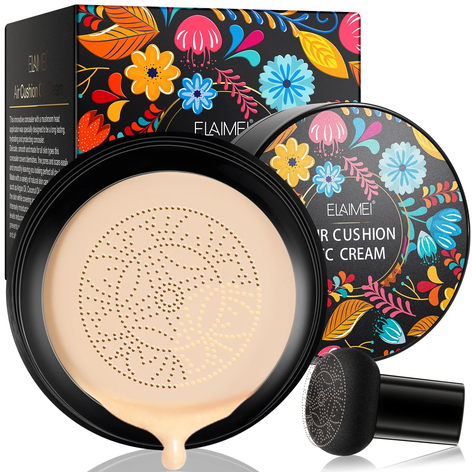 Elaimei Oem Natural Color Mushroom Head Longlasting Concealer Air Cushion Cc Cream Foundation