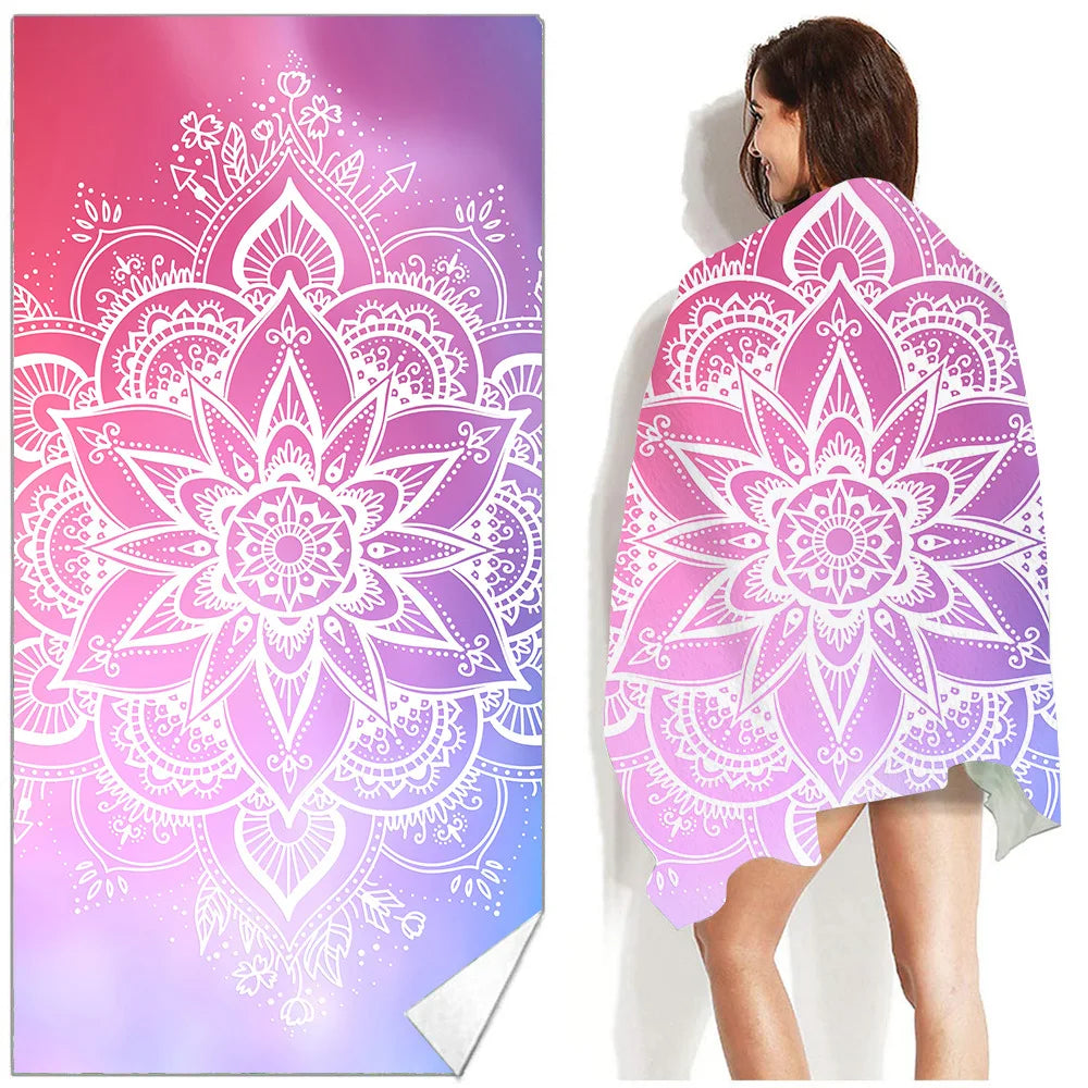 Microfiber Turkish Tropical Beach Towel Custom Printed Logo Super Absorbent Fast Dry Soft Sand Free Rectangle Mandala Design