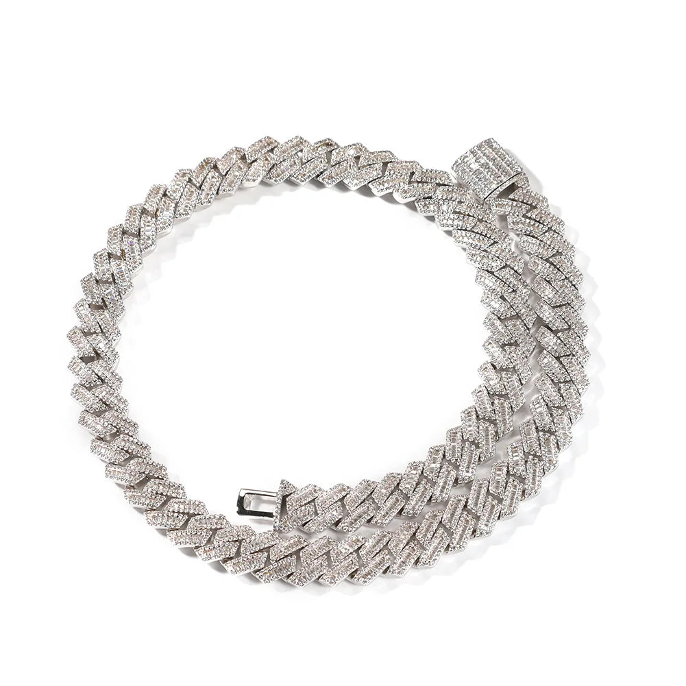 Fashionable Men Iced Out Hiphop Rapper Jewelry 12mm Copper Cz Bling 24k Gold Thick bar baguette Cuban Link Chain