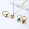 Custom New Stainless Steel Shell Fashion Ring Earring Necklace Inlaid Resin Stylish Gold Charms Chic Jewelry Set Women