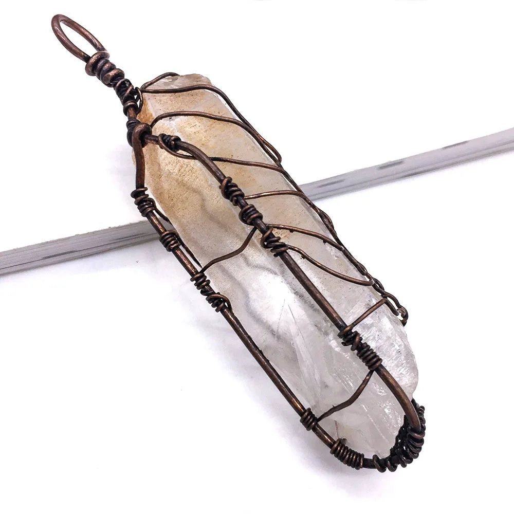 DIY 100% Good Quality Clear Quartz Rough Stone pillar tree of life pendant for men