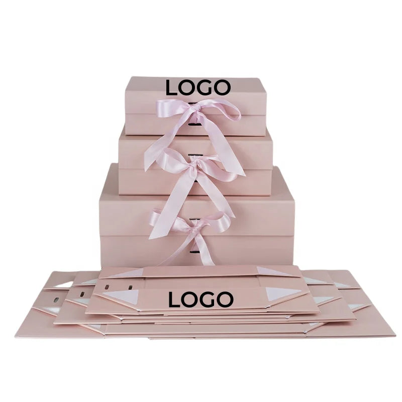 Custom Logo Printed Magnetic Ribbon Closure Foldable Gift Boxes for Clothing & Shoes Rigid Paper Cardboard Embossing Handling
