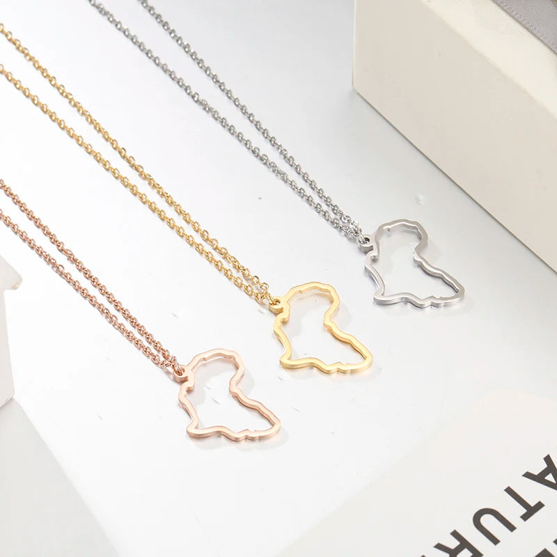 Fashion Women African Map Necklace Real 18k Gold Plated Africa Map Jewelry Stainless Steel Custom Design World Map Necklace