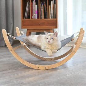 Pet Cat Rocking Chair Bed Solid Wood Cat Kennel Hammock CNLF