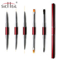 Custom Logo Double Ended Red Metal Handle Professional Nail Manicure Tool Crimped Soft Nylon Liner Gel UV 3D Carved Ombre Brush