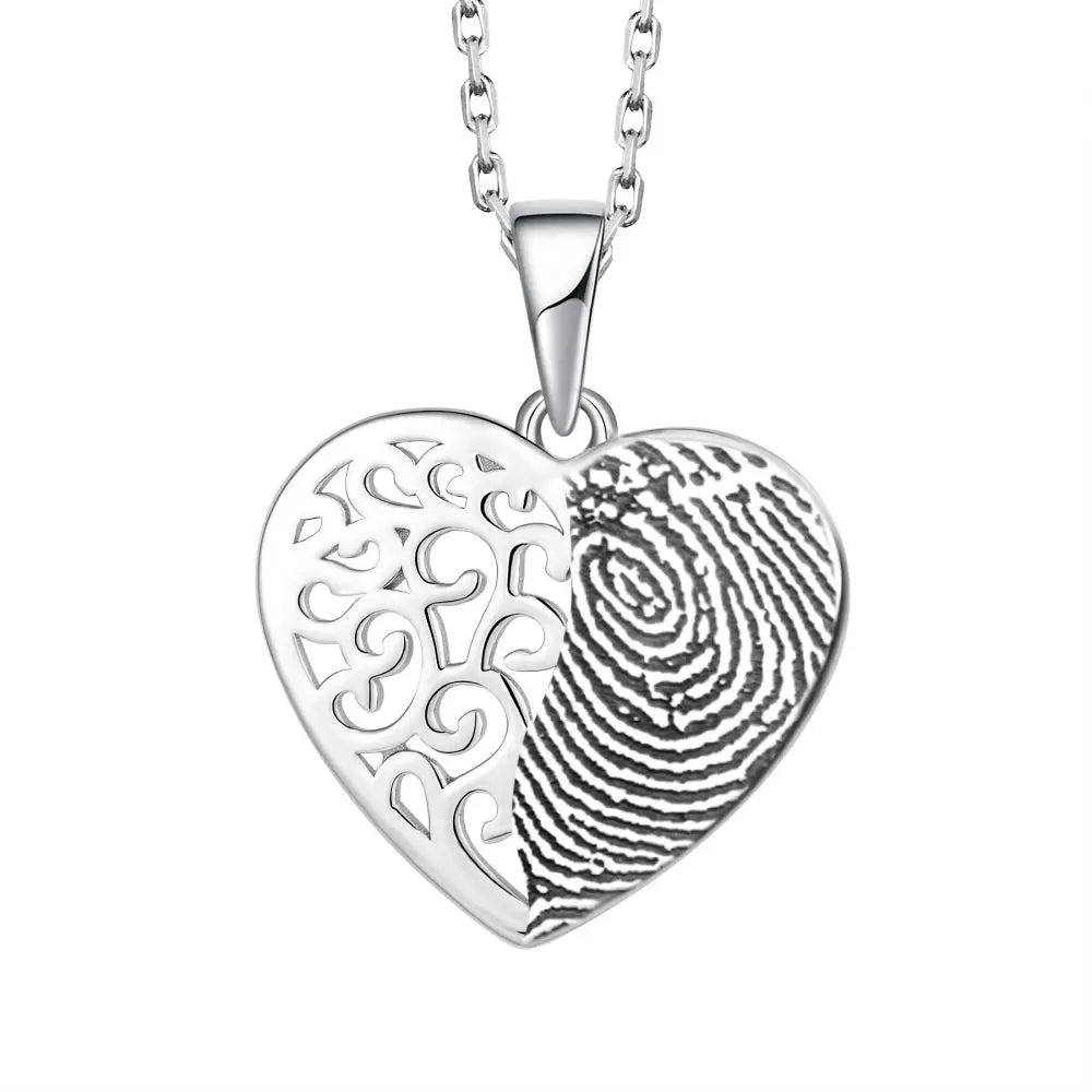 Customized for Named 925 Silver Necklace Mama Family Forever Love Heart DIY Fingerprint Laser Pendant Necklace Jewelry