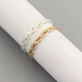 GP US 2.4mm Width Woven Twist Ring 14K Gold Filled S925 Silver Hammered Twisted Band Rings Permanent Jewelry Women Wholesale
