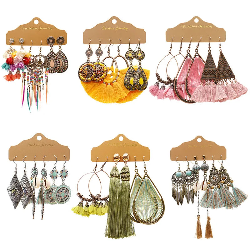 Wholesale Cheap Stocks Selling New Earrings Multi-piece Set Tassel Earrings