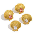 MICCI 18K Gold Plated Vintage Stainless Steel Anti Tarnish Statement Summer Zircon Shell Shape Earrings for Women