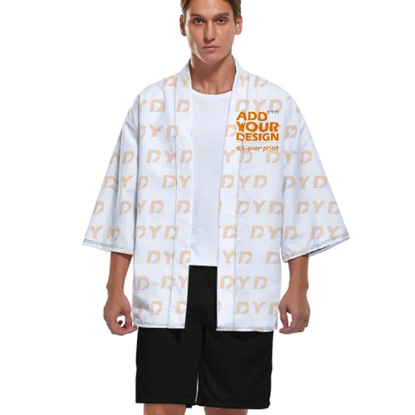 Dropshipping Heat Transfer Printing Four-Sided Bomb Men's Kimono Cardigan Jackets All Over Print Men Long Kimono Cardigan Coat