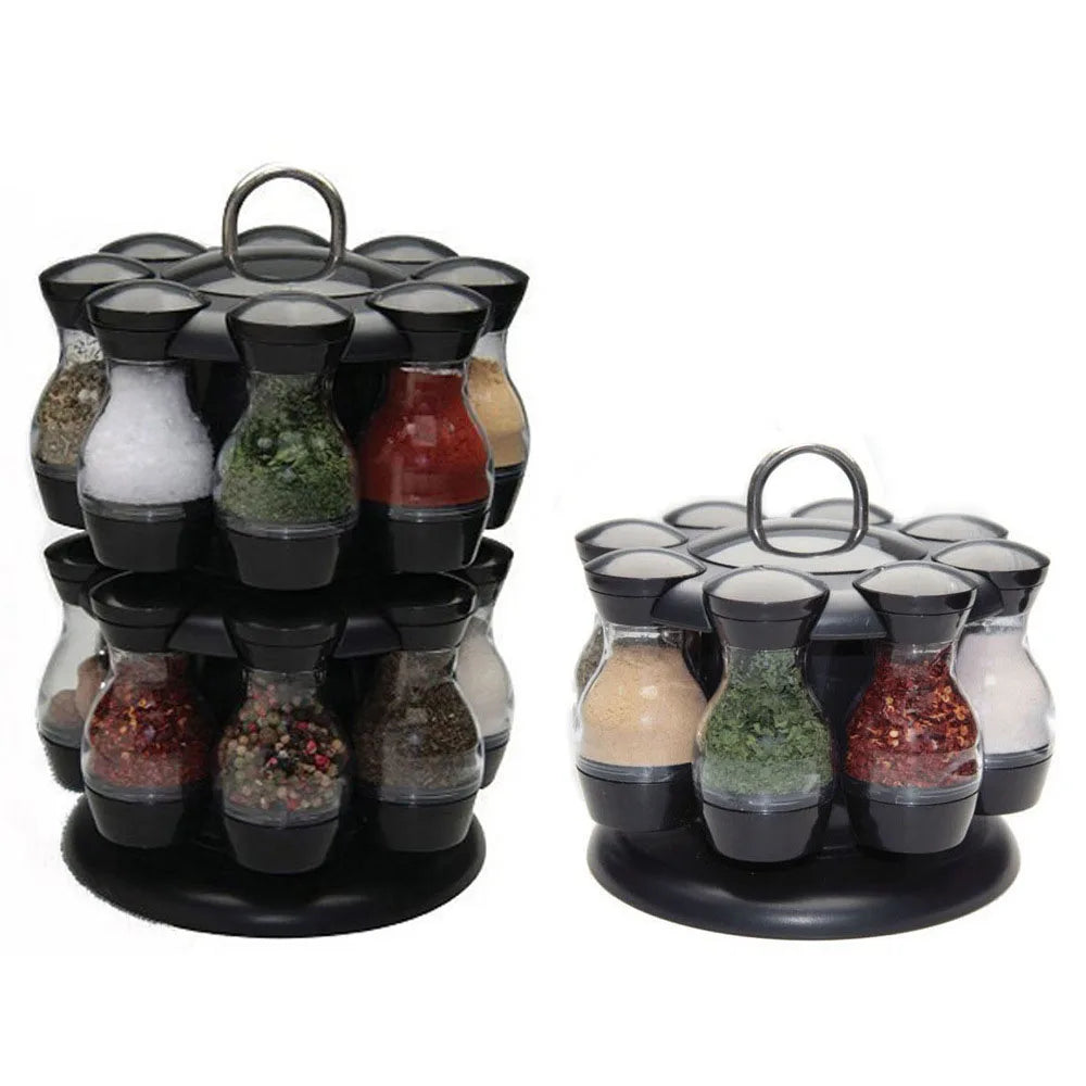 Kitchen Seasoning Rack With Plastic Jar Bottles Spinning Herb Spice Rotary Rack Organizer