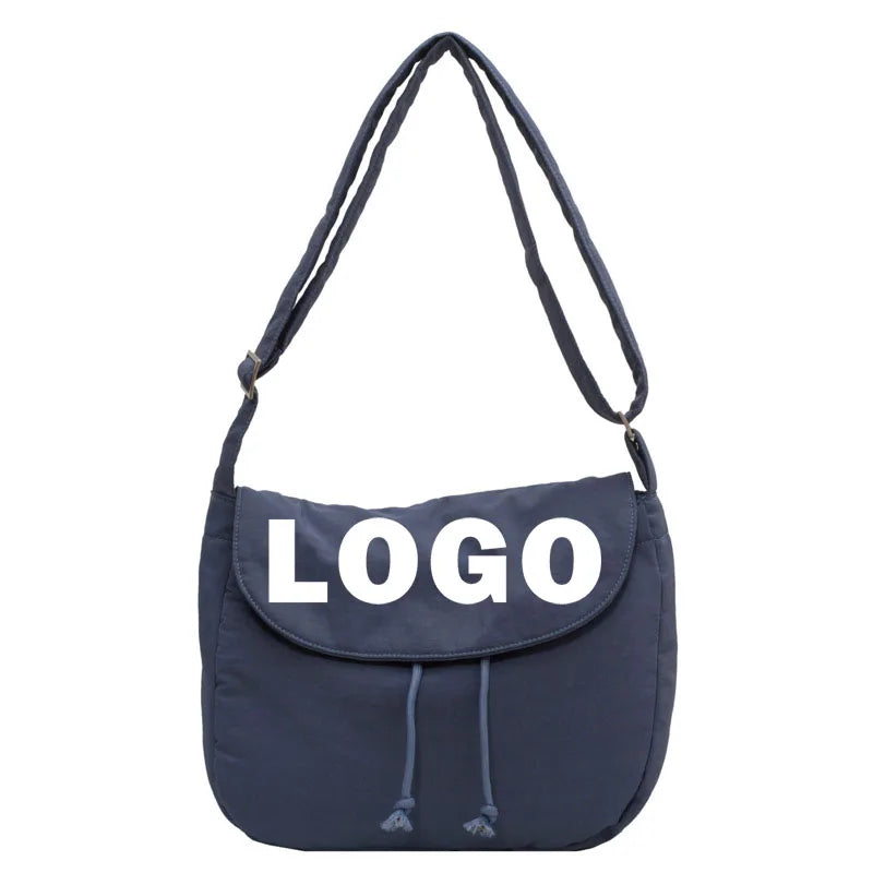 Custom logo New Lightweight Nylon Cloth Messenger Bag Simple Solid Color Shoulder Bag Japanese Casual Backpack