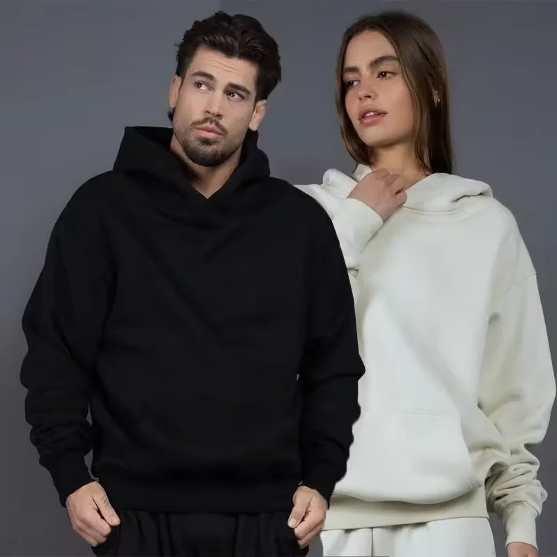 2026 High Quality Oversized Drop Shoulder Pullover Hoodies Men Custom Blank Heavyweight Fleece Cotton Cropped Hoodie Men