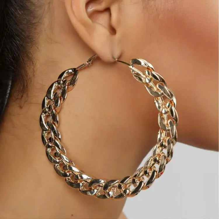Exaggerated 6/7/8cm Large Big Hoop Earrings Europe America Personalized Punk Gold Plated Chunky Chain Statement Earrings Women