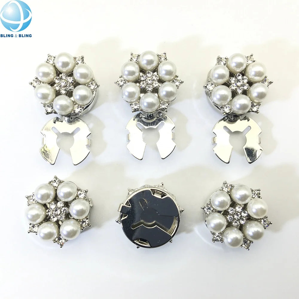 Crystal Buttons Cover Pearl Flower Cufflinks Brooch Women Floral Suit Accessories