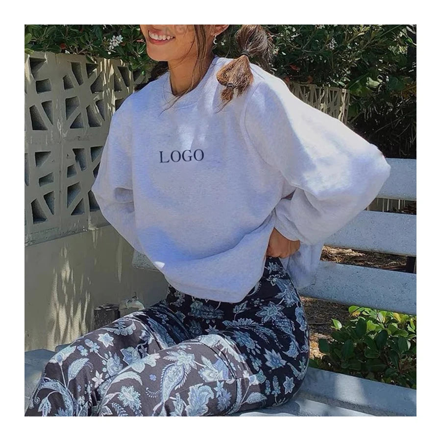 F230649 Wholesale Custom Women Christmas Sweatshirt Long Sleeve Knit Fleece Pullover Embroidery Winter Warm Casual Fashion Top
