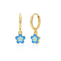 Multi-Colored Dripping Enamel Flower Silver Hoop Earring 925 Sterling Gold Plated