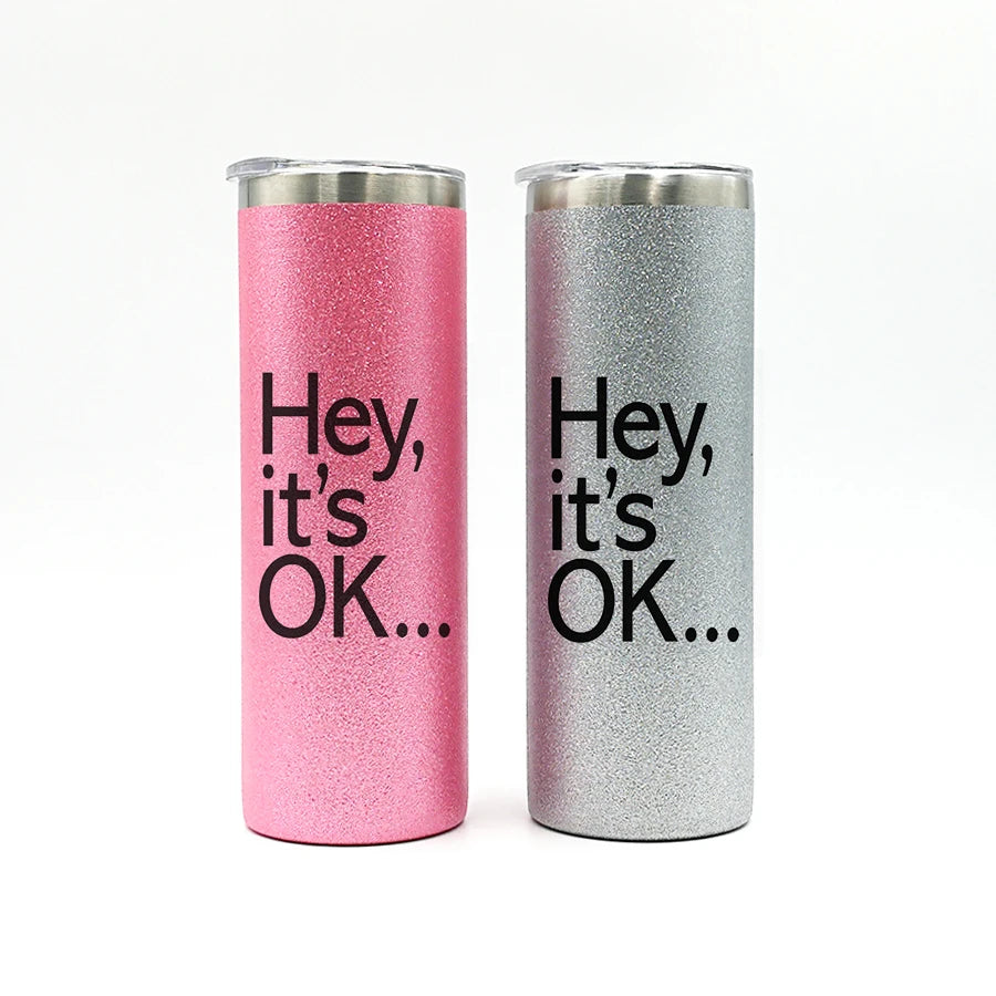 Topjlh 20oz Glitter Stainless Steel Tumbler with Straw Sparkle Sublimation Cup Leakproof Vacuum Insulated