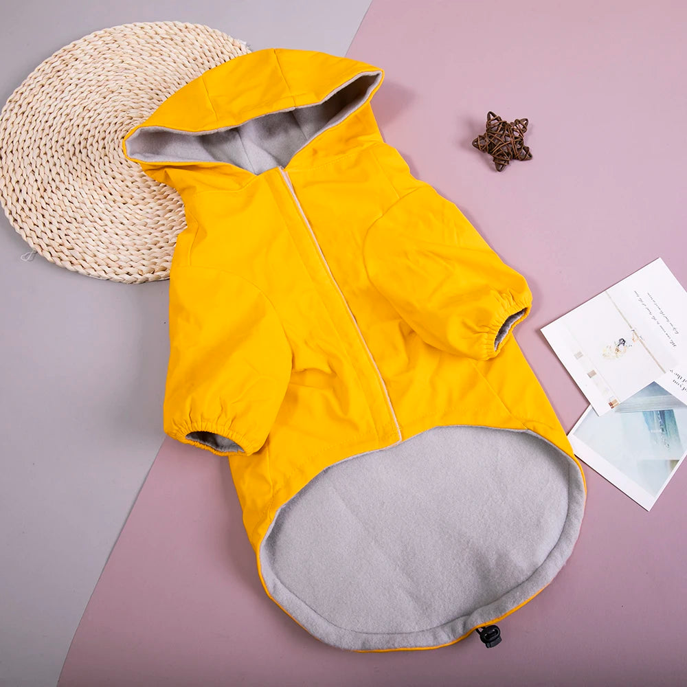 Classic Small Size Dog Raincoat Double-Layer Hooded Waterproof Breathable PU Cotton Material Solid Animal Design Spring Summer