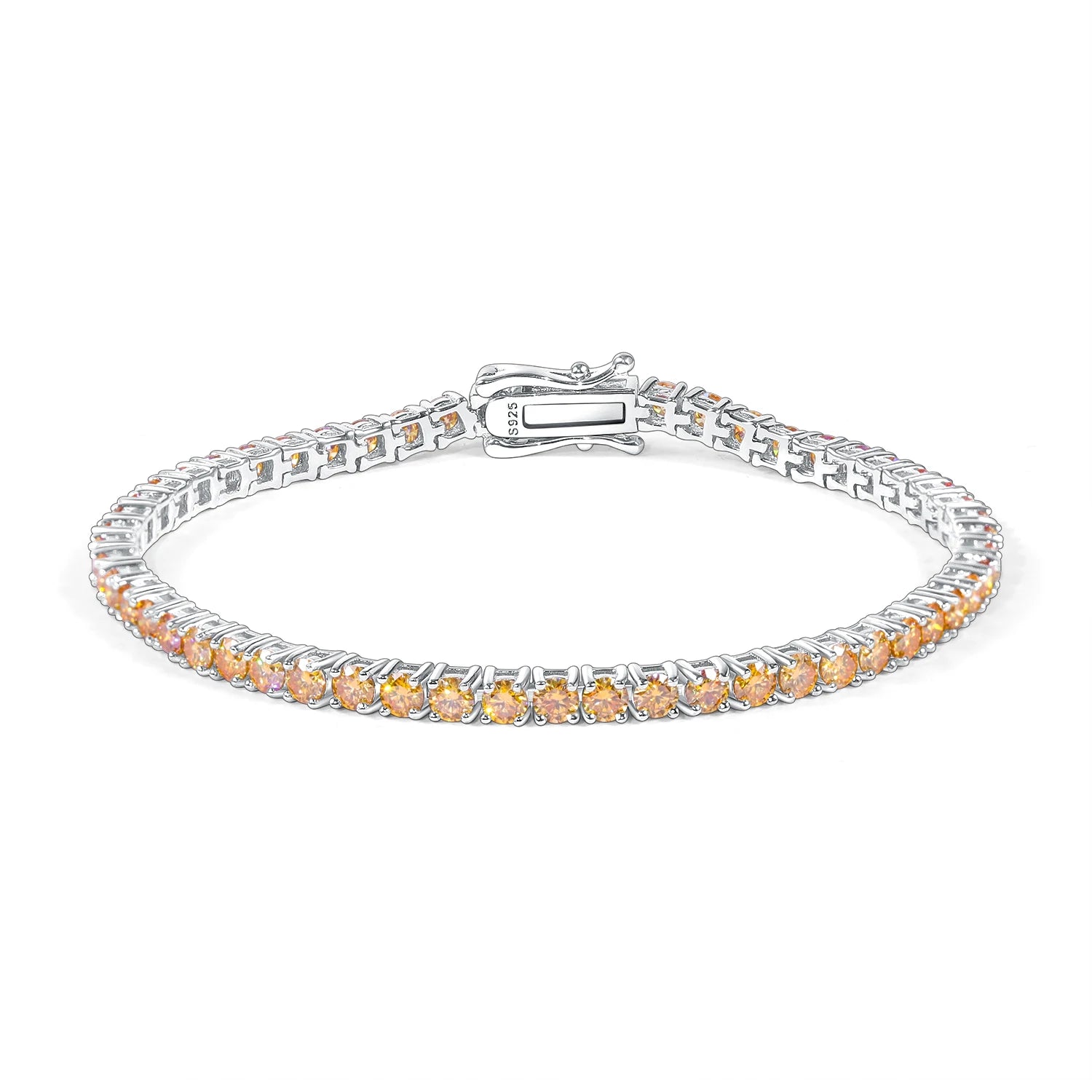 Abiding Jewelry Factory 925 Sterling Silver Certified VVS Diamond Tennis Chain 3mm 6.5inch Champagne Moissanite Tennis Bracelet