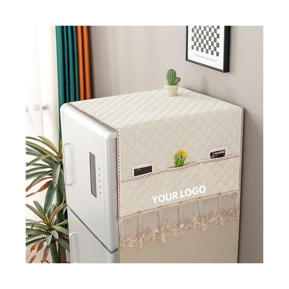 Single Double Door Refrigerator Cover Kitchen Cotton Linen Fabric Antislip Dustproof Eco-Friendly Minimalist Compression Design