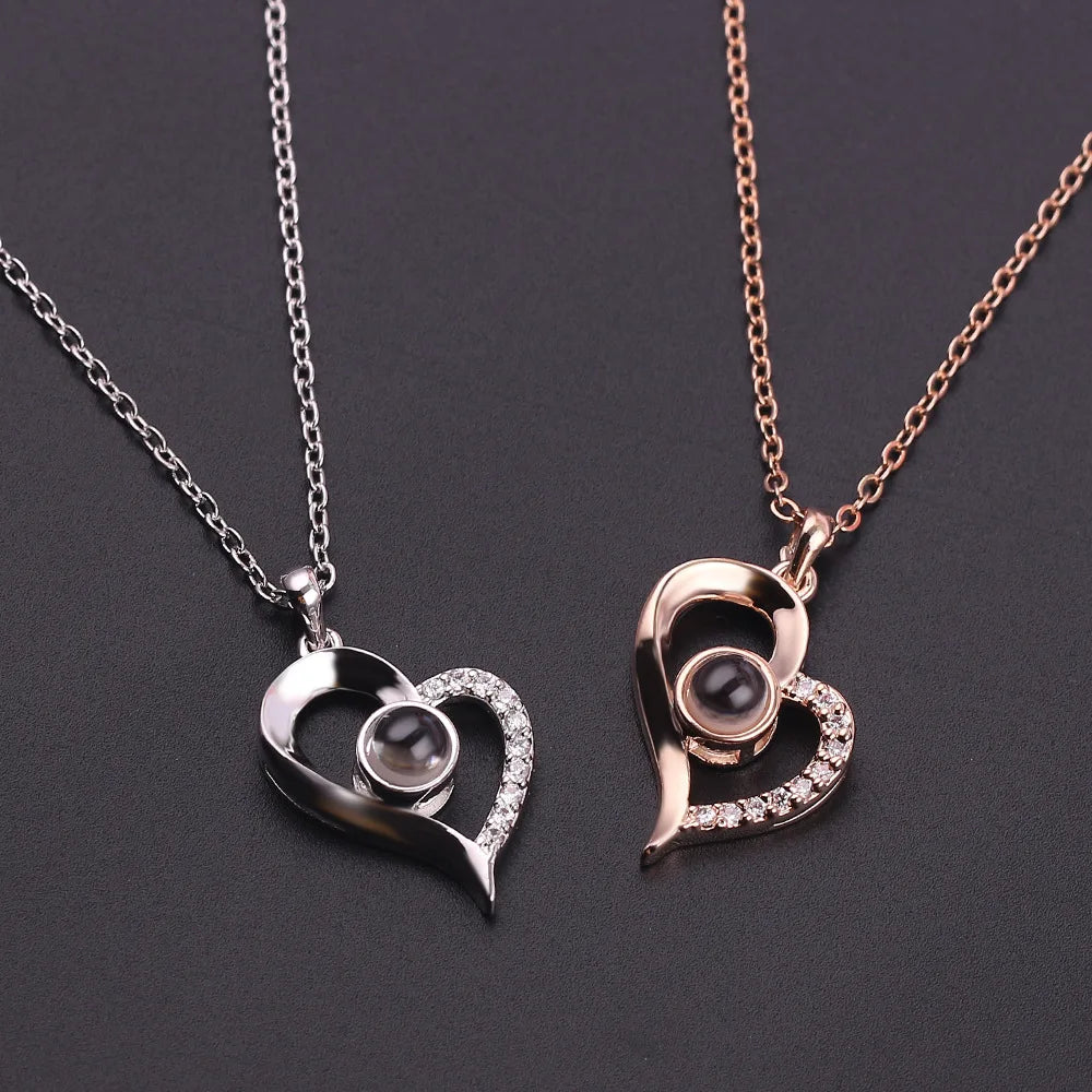 Fashion Jewelry Couple Lover I love You Necklace 100 Languages Projection Heart