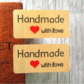 120pcs Per Pack Handwritten Handmade With love Red Heart Kraft Paper Sealing Sticker for Handmade Products Package Label