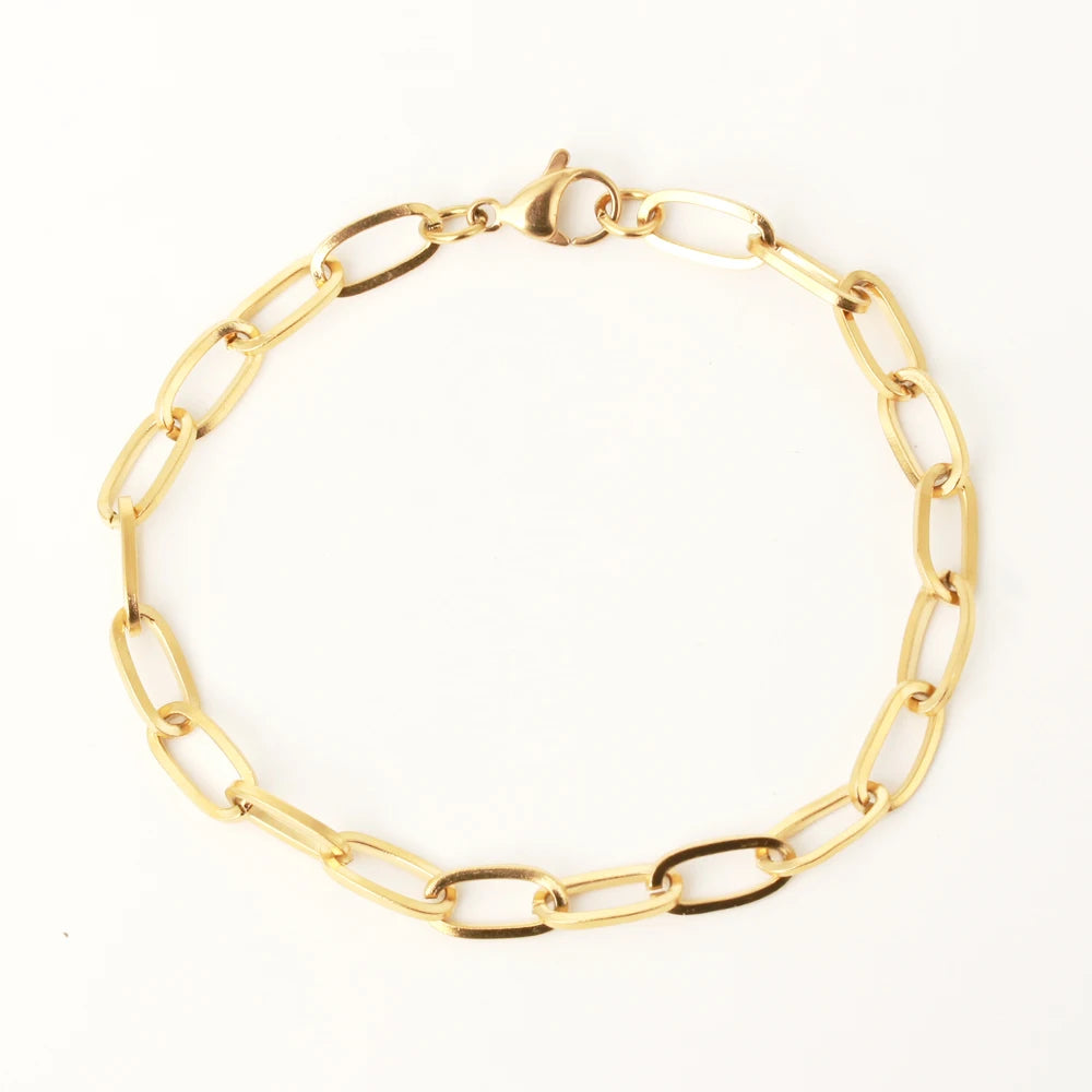Tarnish Free Dainty Jewelry Gold Plated Stainless Steel Paperclip Chain Bracelet