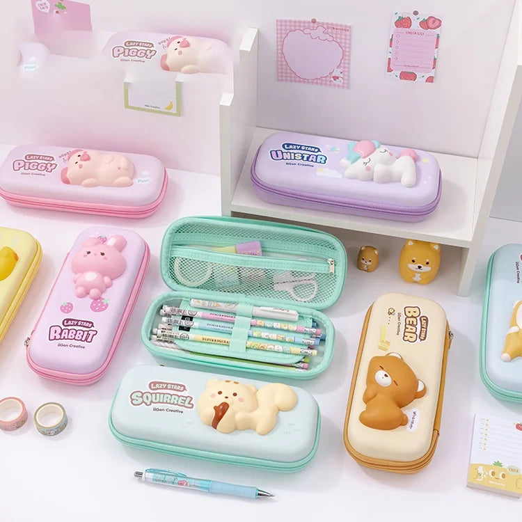 2025 New Arrival Cute Pink Leather Pencil Case with Hard Zipper Eva Rainbow Design for Teenagers' Storage Needs