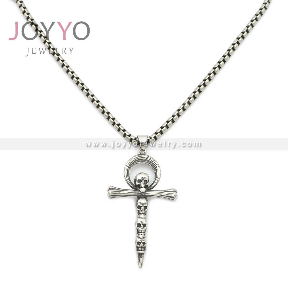 New Classic Skull Pendant Stainless Steel Skull Cross Pendant Casting High Quality Ankh Pendant