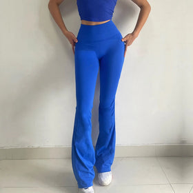 Seamless Custom Sportswear High Waist Flared Pants Fitness Butt Lifting Gym Scrunch Solid Bell-Bottom Leggings for Women