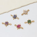 Dainty Brass Gold Plated Cz Micro Pave Hexagonal Polaris Star Connector Pendant Charm for Necklace Bracelet Making Supply