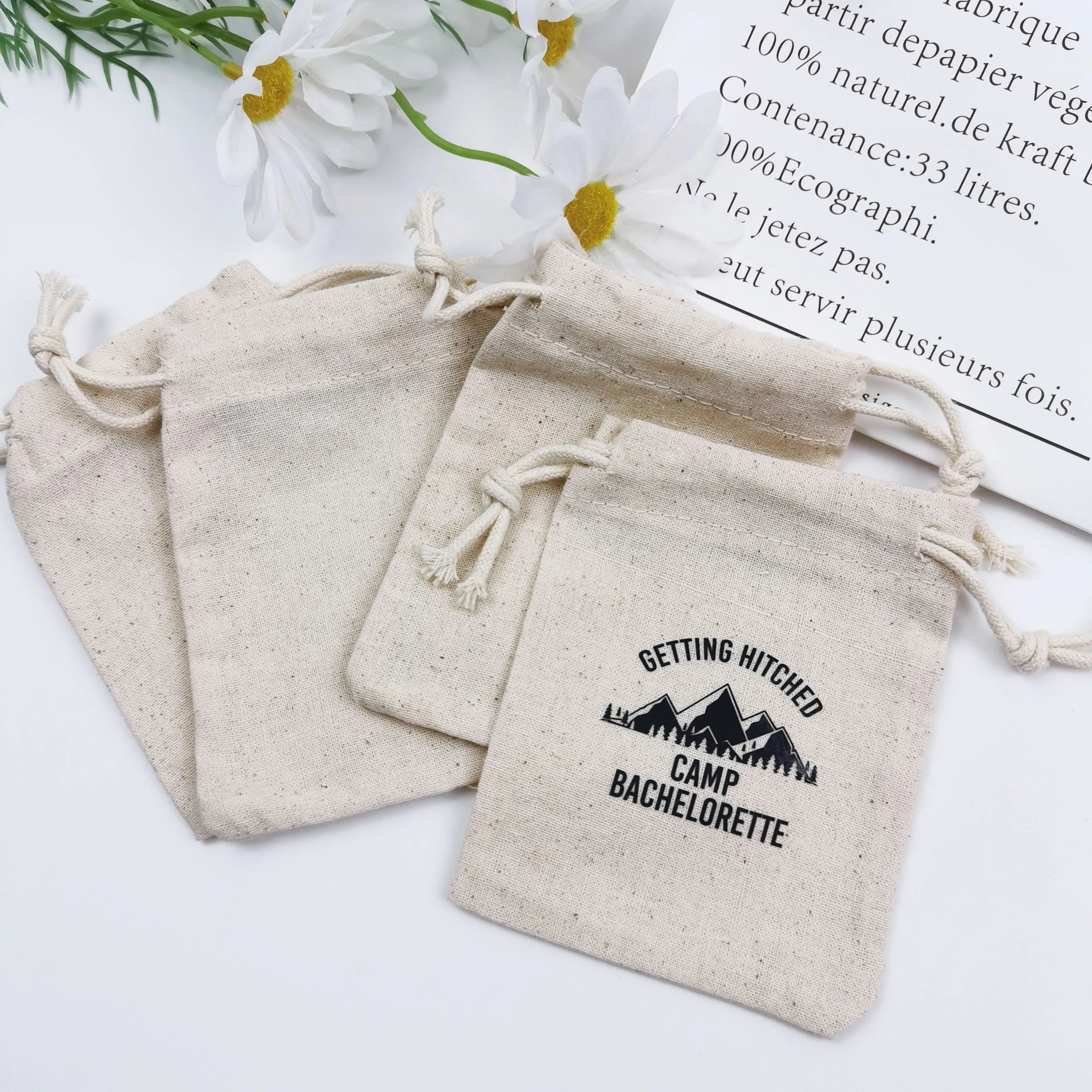 Natural Cotton Jewelry Bag Personalize Drawstring Bags with Logo Wedding Custom Dust Pouches Package Pouch