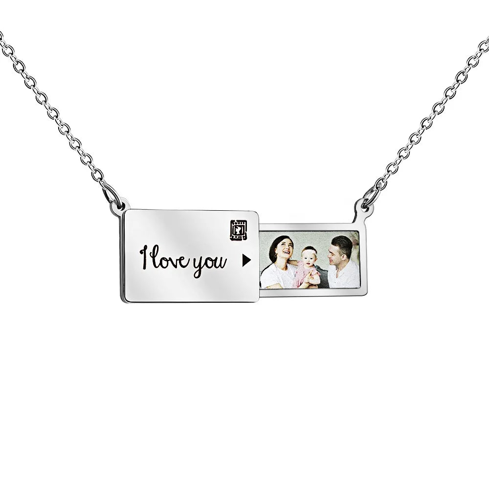 Custom 100% Stainless Steel Envelope Pendant 18k Plated LOGO Photo UV Printed Choker Necklace Trendy Women's Medaillon Jewelry