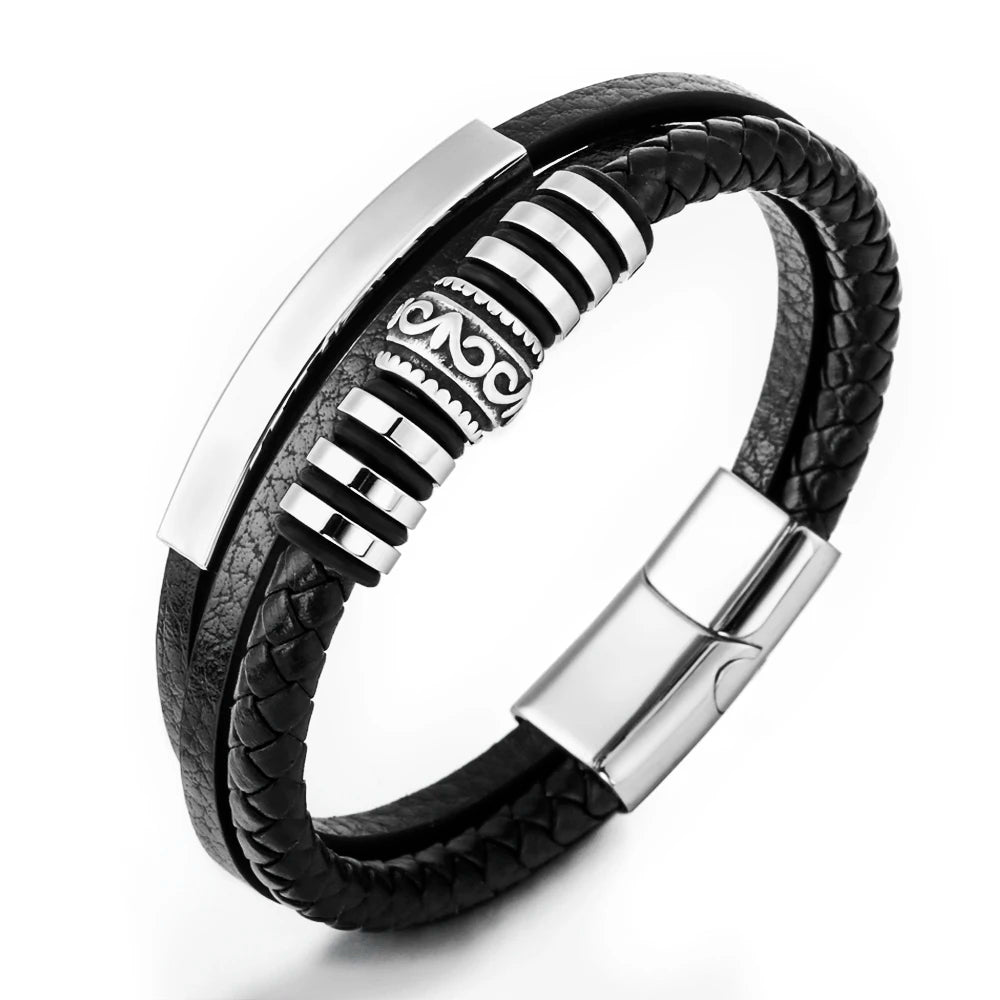 New Products Europe and America Hot Selling Braided Stainless Steel Bracelet Men's Leather Bracelet Jewelry