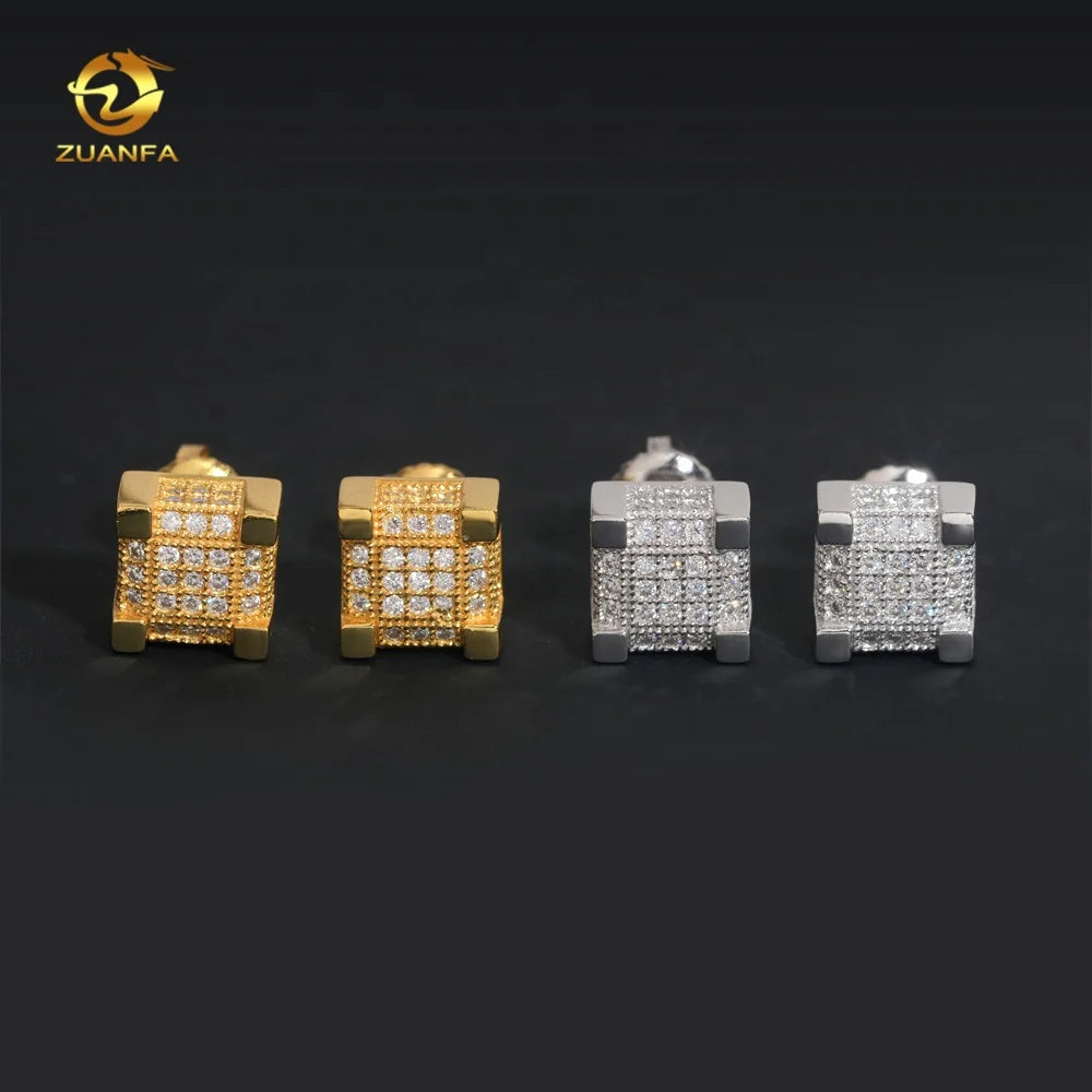 Iced Out Square Earring Hip Hop S925 VVS Diamond Screw Back Men Moissanite Earrings