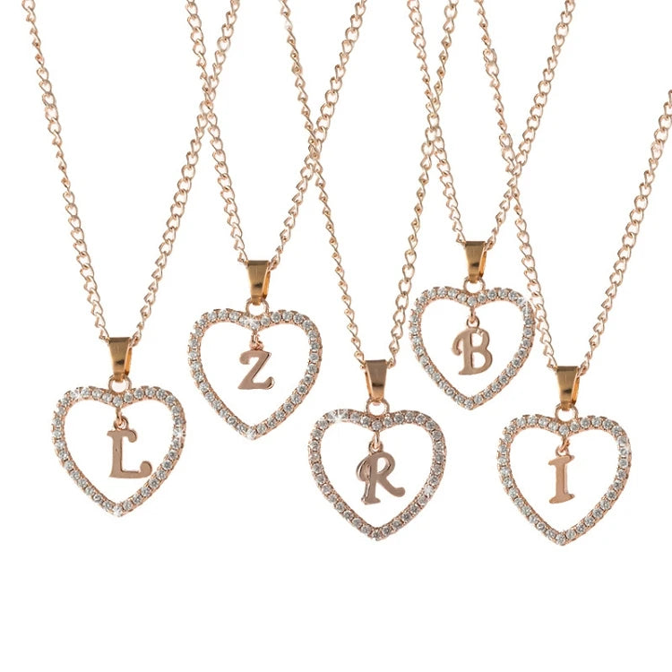 G159 Valentines Day Gifts Rose Gold a to Z Fashion Zircon Name Alphabet Letter Heart Necklace with Initial