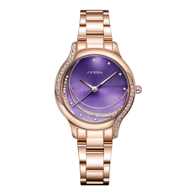 SINOBIE S9878L Women's Luxury Fashion Rose Gold Alloy Watch Glass SEIKO Quartz Movement 3ATM Waterproof Stainless Steel Band