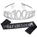 Delicate 2pcs/Set Tiara Headwear Birthday 100th Years Old Birthday Diamond Headbands Crown With Sash Set