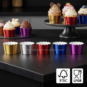 Wholesale FSC Customized Pattern Paper Cupcake Liners Scalloped Edge Paper Baking Cups Muffin Wrappers for Cake